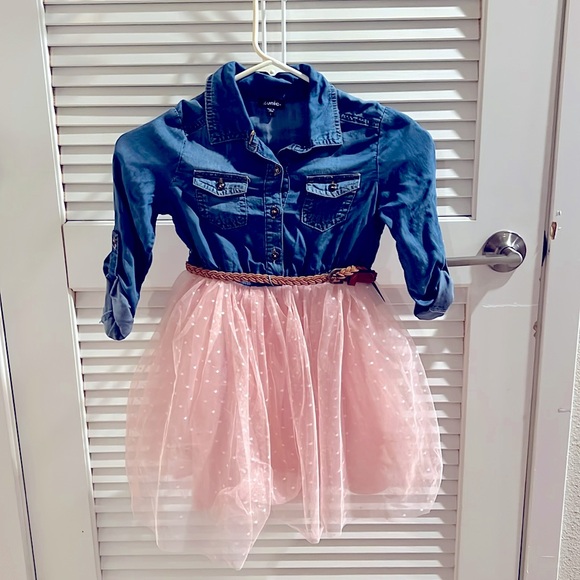 Zunie Denim & Blush dot tulle girls dress - Picture 1 of 3